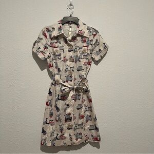 Uncle Frank Union Jack London British Scooter Button Front Belted Shirt Dress S